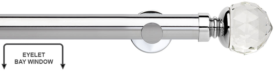 Neo Premium 35mm Eyelet Bay Window Pole Chrome Clear Faceted Ball