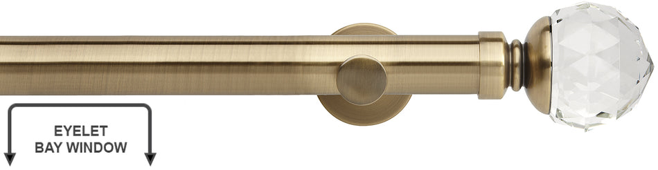 Neo Premium 35mm Eyelet Bay Window Pole Spun Brass Clear Faceted Ball