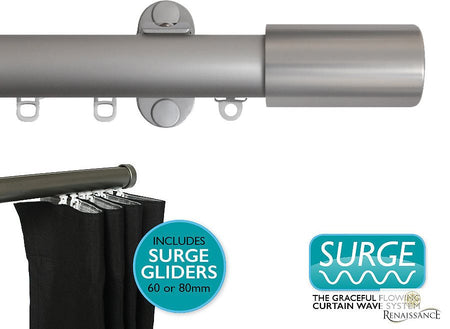 Renaissance 28mm Distinction Surge Metal Curtain Pole Silver Sheen, Barrel
