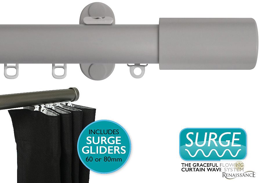 Renaissance 28mm Distinction Surge Metal Curtain Pole Shaded White, Barrel
