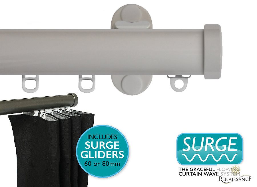 Renaissance 28mm Distinction Surge Metal Curtain Pole White Sheen, Endcap