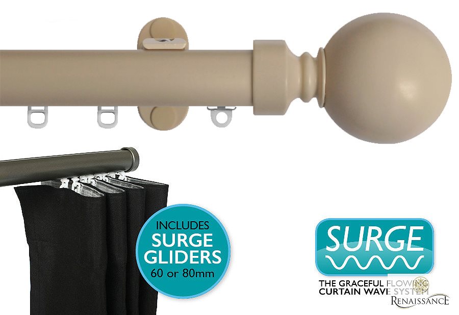 Renaissance 28mm Distinction Surge Metal Curtain Pole Country Cream, Sphere