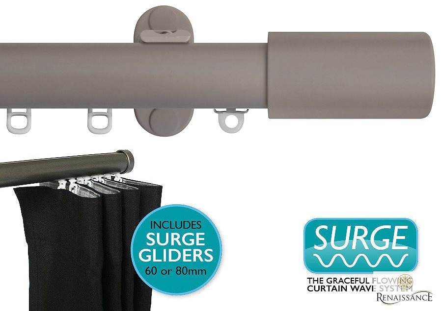 Renaissance 28mm Distinction Surge Metal Curtain Pole Light Grey, Barrel
