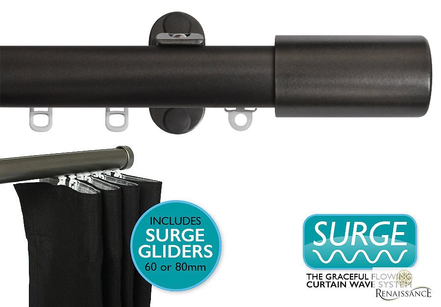 Renaissance 28mm Distinction Surge Metal Curtain Pole Hammered Steel, Barrel