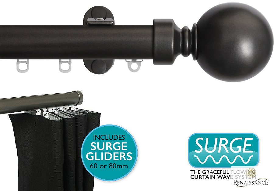 Renaissance 28mm Distinction Surge Metal Curtain Pole Hammered Steel, Sphere