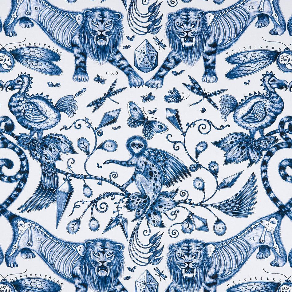 Clarke & Clarke Animalia Extinct Blue Fabric