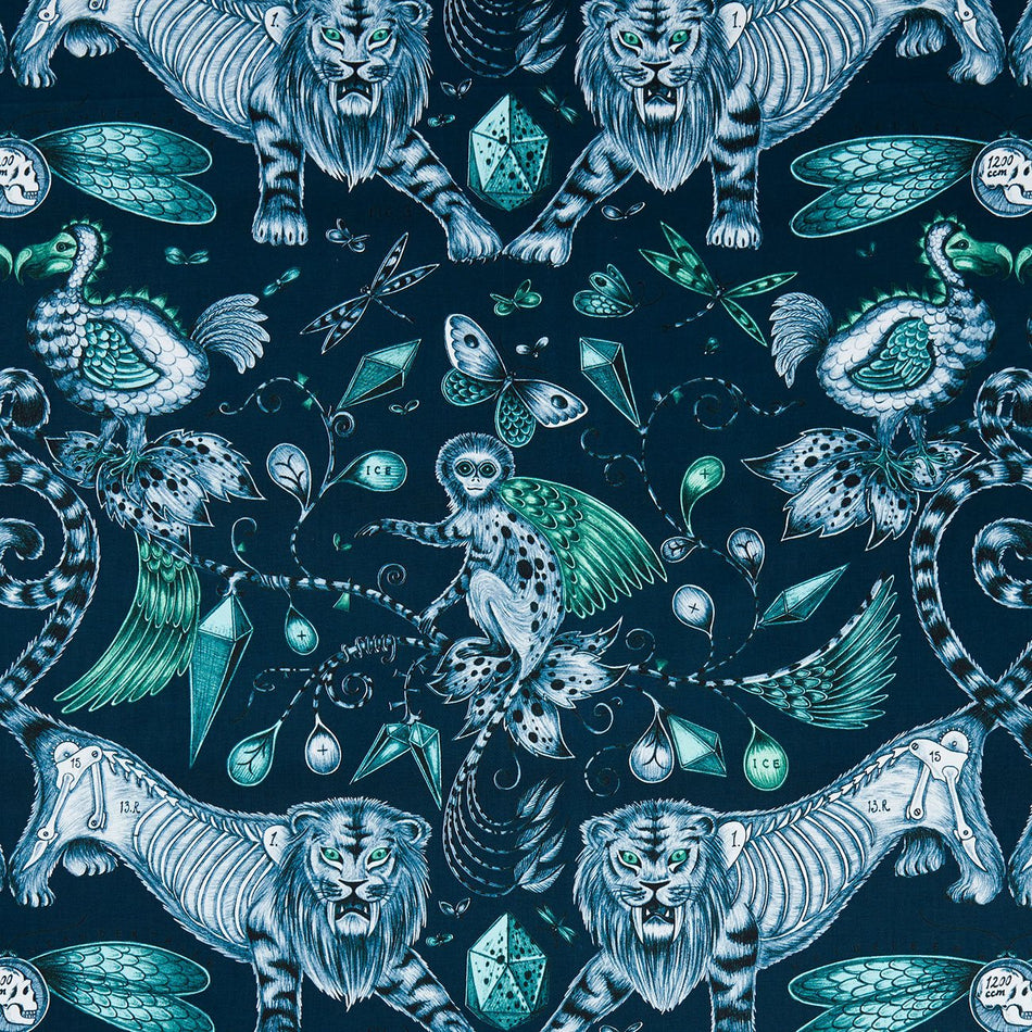 Clarke & Clarke Animalia Extinct Navy Fabric