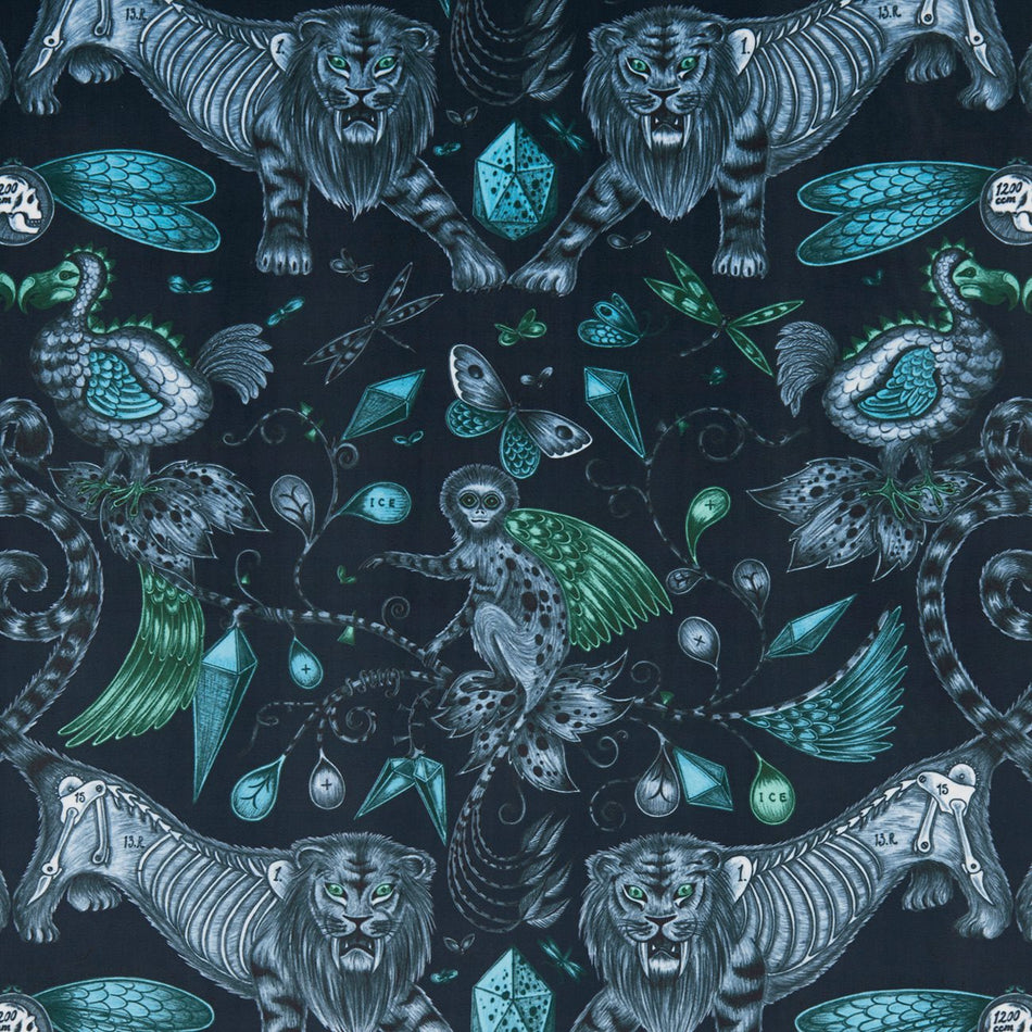 Clarke & Clarke Animalia Extinct Navy Velvet Fabric