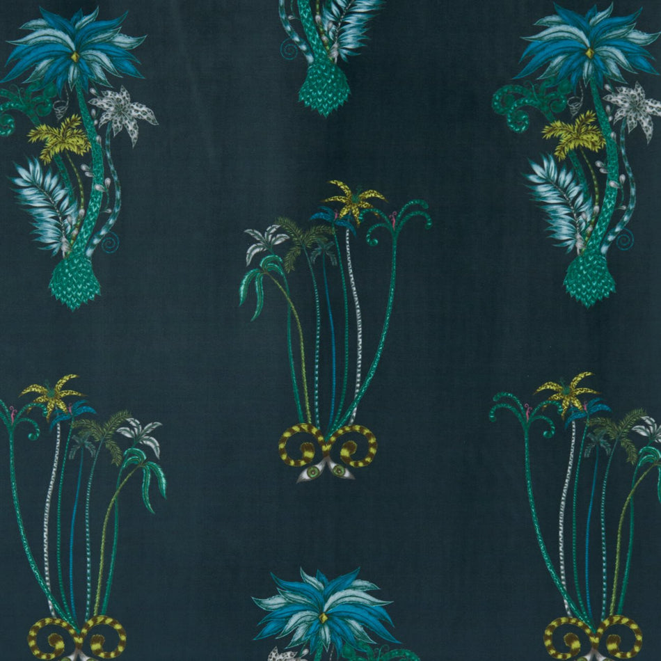 Clarke & Clarke Animalia Jungle Palms Navy Velvet Fabric