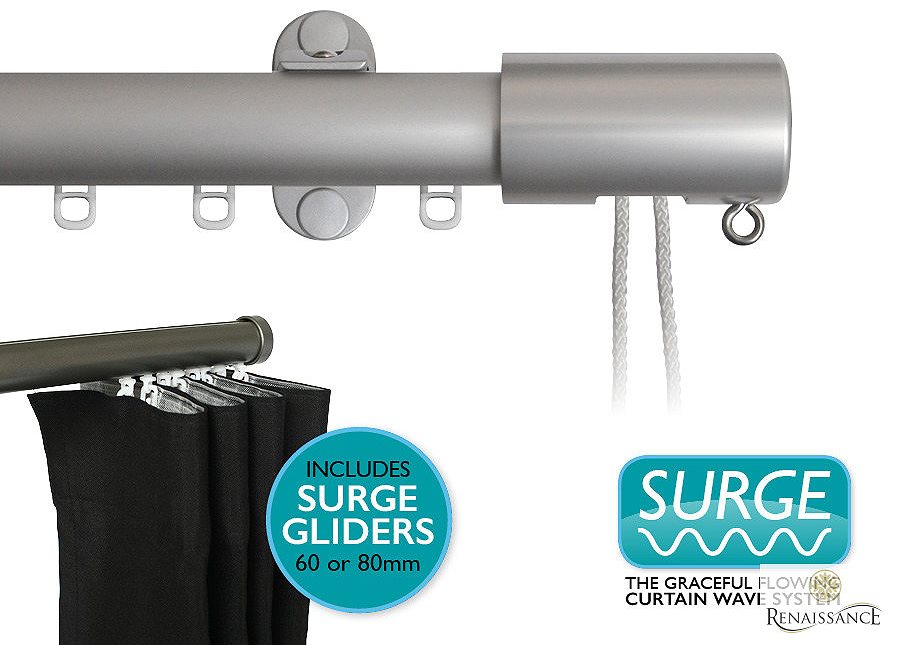 Renaissance 28mm Distinction Corded Surge Curtain Pole Silver Sheen, Barrel