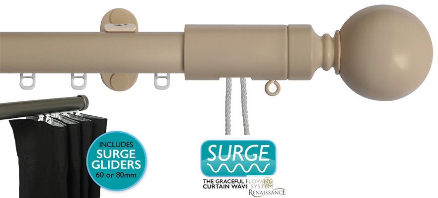 Renaissance 28mm Distinction Corded Surge Curtain Pole Country Cream, Sphere