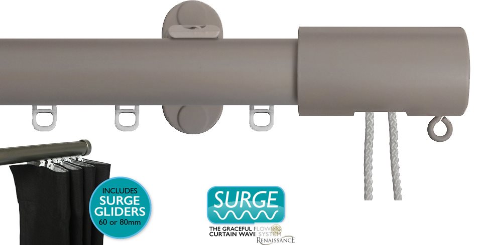 Renaissance 28mm Distinction Corded Surge Curtain Pole Light Grey, Barrel