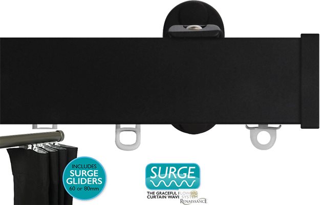 Renaissance Distinction 34mm Corded Flat Profile Curtain Track, Surge, Black Sheen