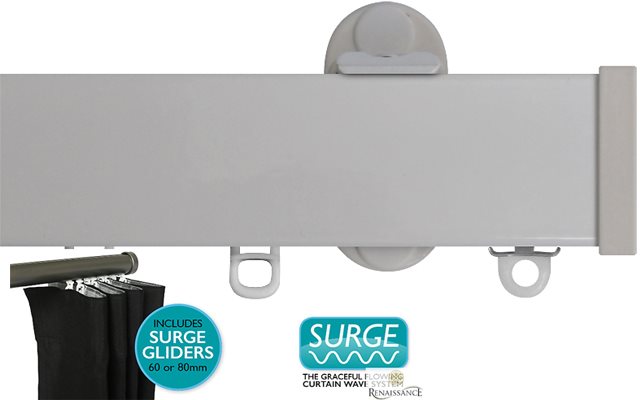 Renaissance Distinction 34mm Corded Flat Profile Curtain Track, Surge, White Sheen