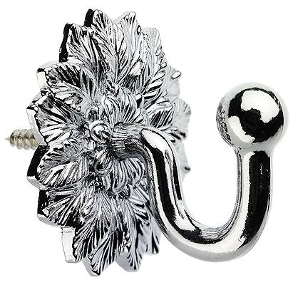 Swish Decorative Curtain Tieback Hook, Floral, Chrome
