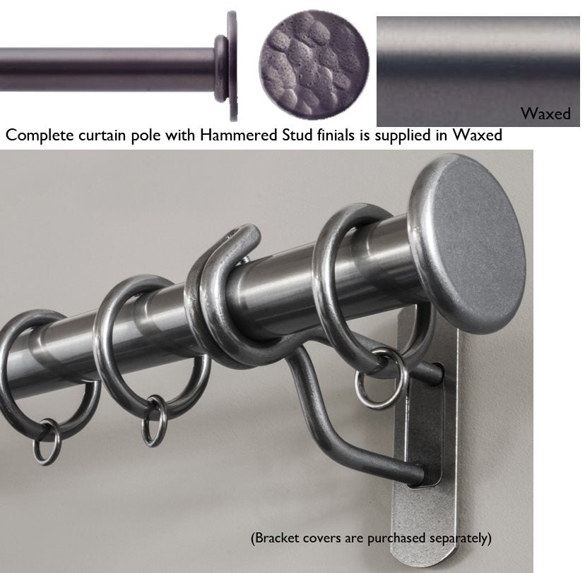 Bradley Steel Curtain Pole Waxed, Hammered Stud