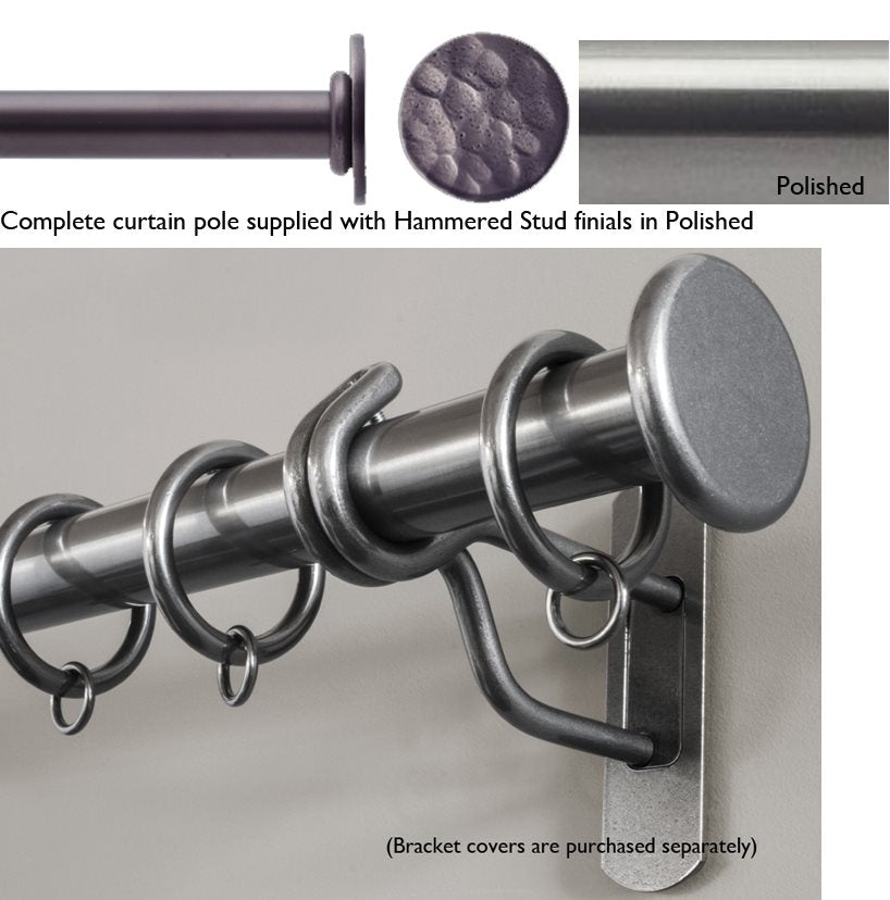 Bradley Steel Curtain Pole Polished, Hammered Stud