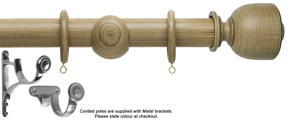 Hallis Origins 45mm Corded/Tracked Wood Pole, Shale, Tulip Urn Finial