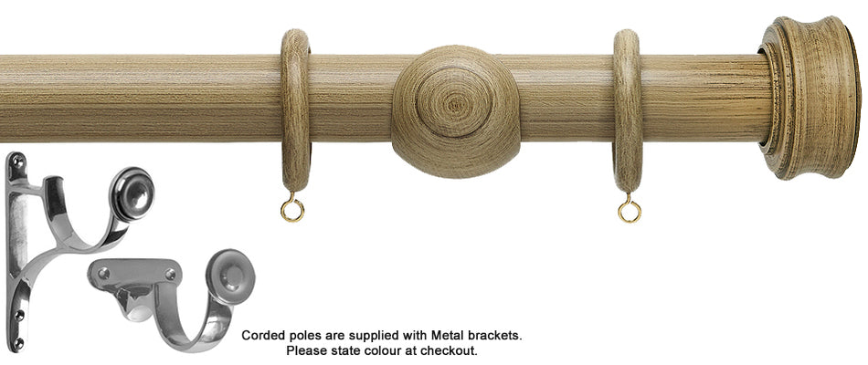 Hallis Origins 45mm Corded/Tracked Wood Pole, Shale, Disc Finial