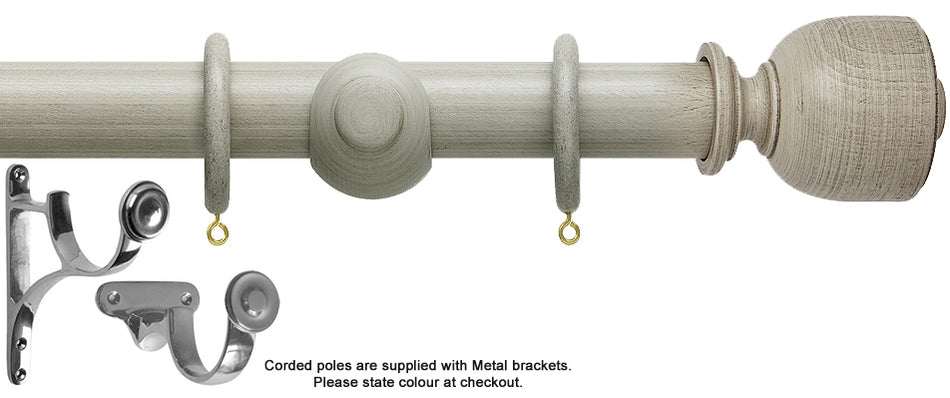 Hallis Origins 45mm Corded/Tracked Wood Pole, Flint Grey, Tulip Urn Finial