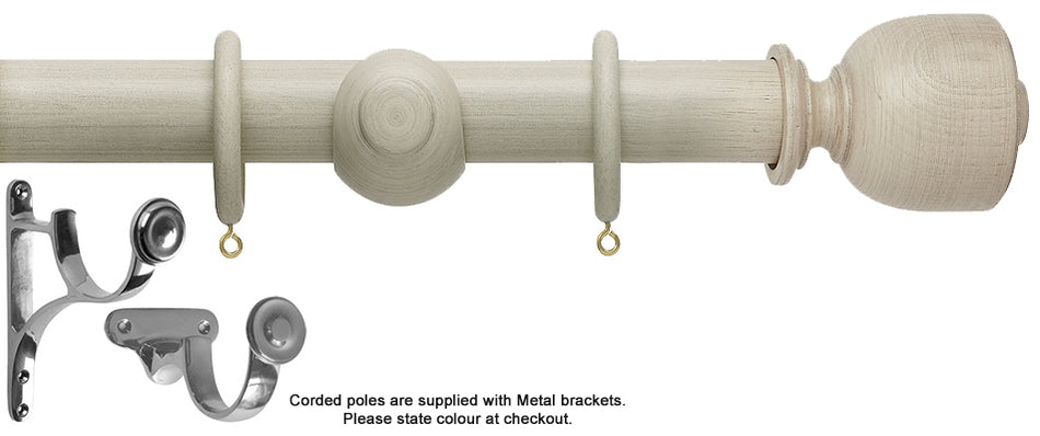 Hallis Origins 45mm Corded/Tracked Wood Pole, Limestone, Tulip Urn Finial