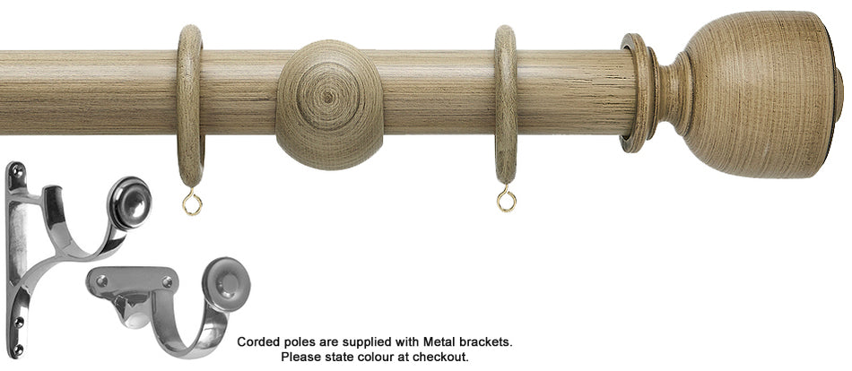 Hallis Origins 45mm Corded/Tracked Wood Pole, Quarry Stone, Tulip Urn Finial