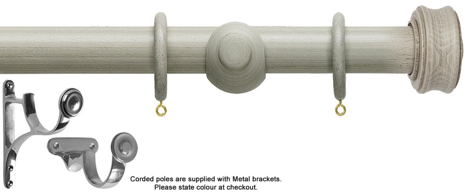 Hallis Origins 45mm Corded/Tracked Wood Pole, Flint Grey, Disc Finial