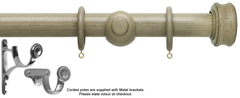 Hallis Origins 45mm Corded/Tracked Wood Pole, Millstone Grey, Disc Finial