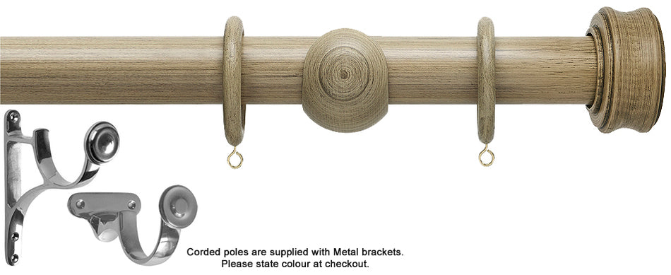 Hallis Origins 45mm Corded/Tracked Wood Pole, Quarry Stone, Disc Finial