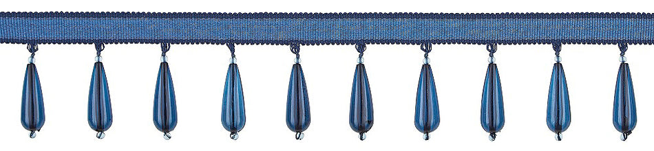 Hallis Opulent Trim Teardrop Bead Fringe Indigo