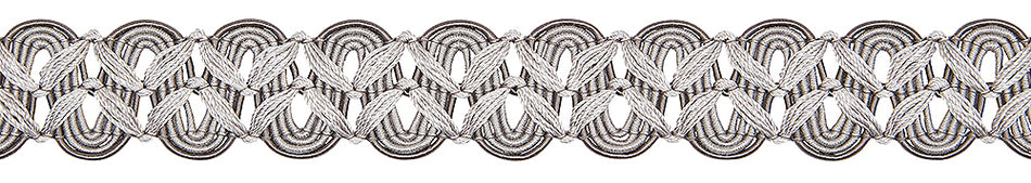 Hallis Opulent Trim Scroll Braid 30mm Silver