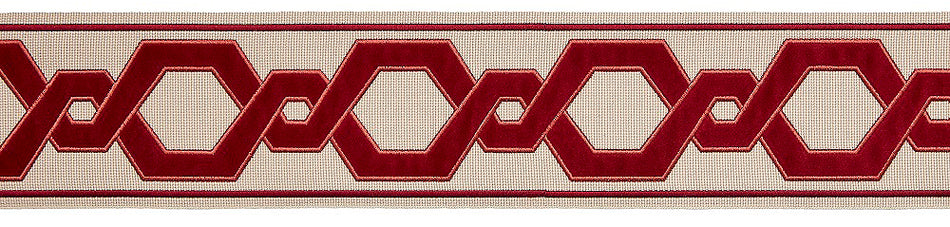 Hallis Opulent Trim Wide Applique Velvet Braid 90mm Rouge