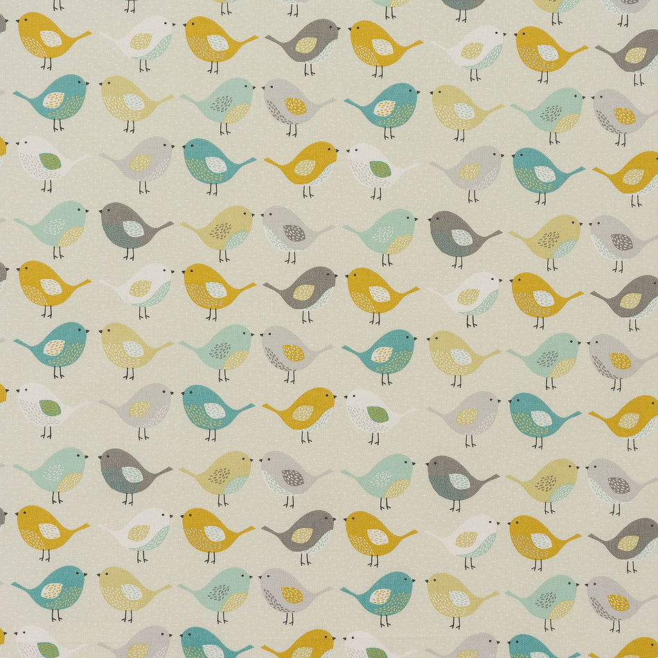 Fryetts Novelty Time Birds Ochre Fabric