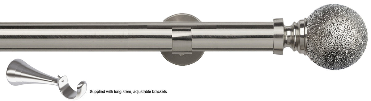 Speedy 35mm Poles Apart Metal Eyelet Pole, Long Stem, Satin Silver, Textured Ball