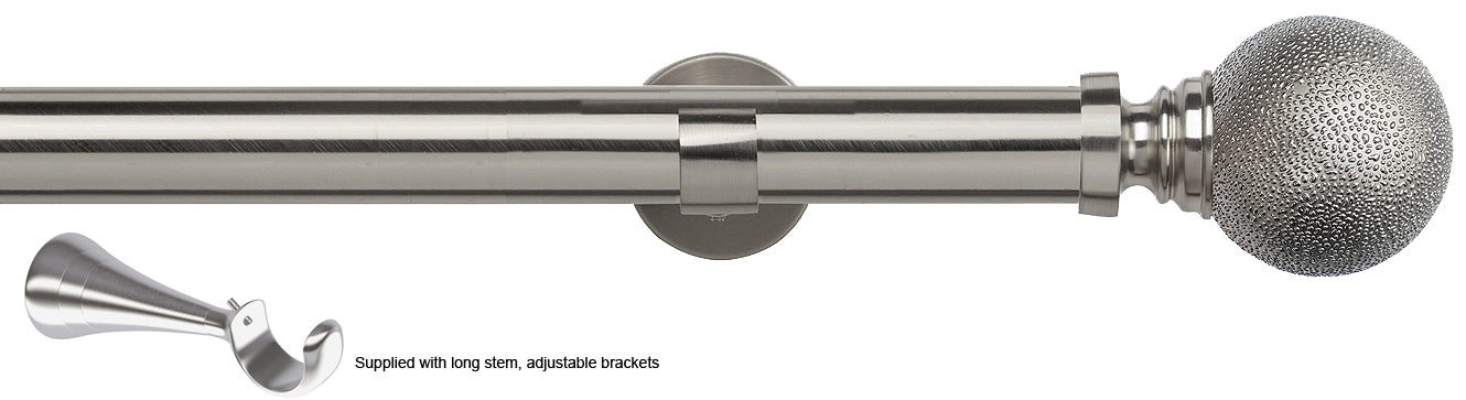 Speedy 35mm Poles Apart Metal Eyelet Pole, Long Stem, Satin Silver, Textured Ball