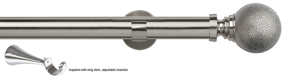 Speedy 35mm Poles Apart Metal Eyelet Pole, Long Stem, Satin Silver, Textured Ball