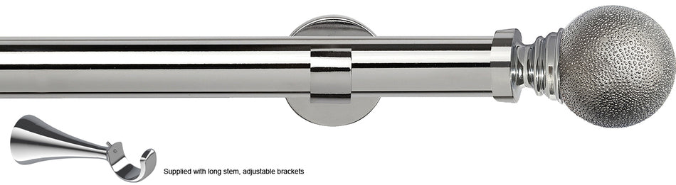 Speedy 35mm Poles Apart Metal Eyelet Pole, Long Stem, Chrome, Textured Ball