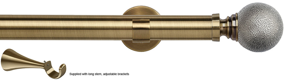 Speedy 35mm Poles Apart Metal Eyelet Pole, Long Stem, Antique Brass, Textured Ball