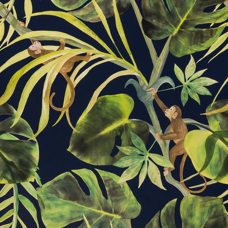 Clarke & Clarke Colony Monkey Business Indigo  Wallpaper