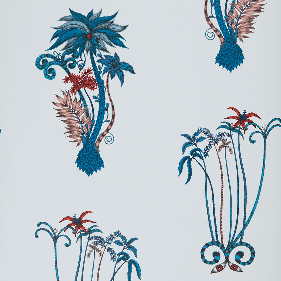 Clarke and Clarke Animalia Jungle Palms Blue Wallpaper