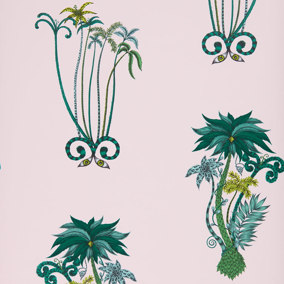 Clarke and Clarke Animalia Jungle Palms Pink Wallpaper