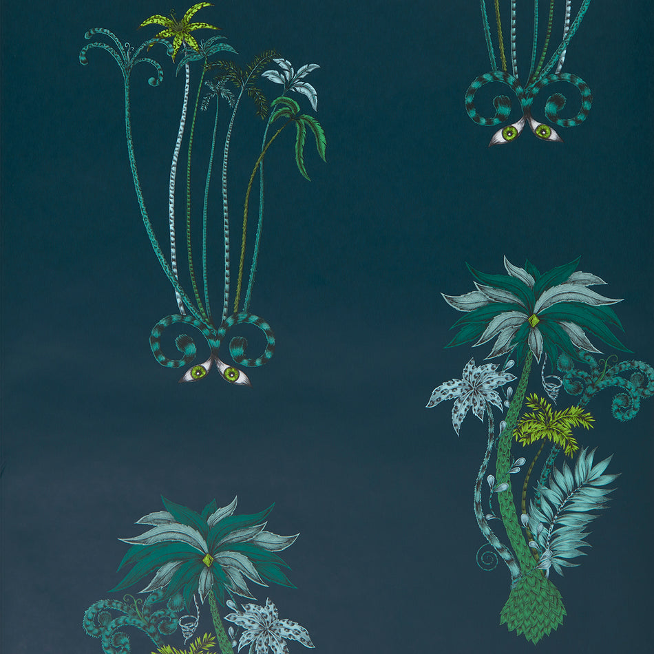 Clarke and Clarke Animalia Jungle Palms Navy Wallpaper