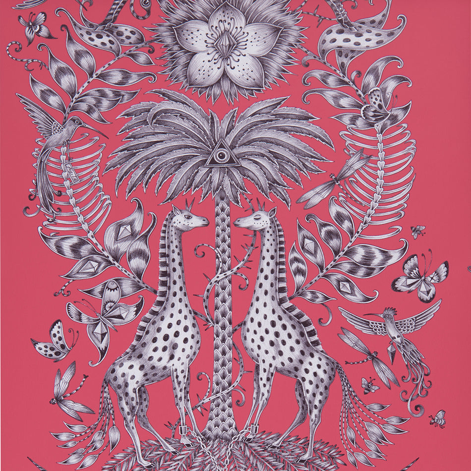 Clarke and Clarke Animalia Kruger Magenta Wallpaper