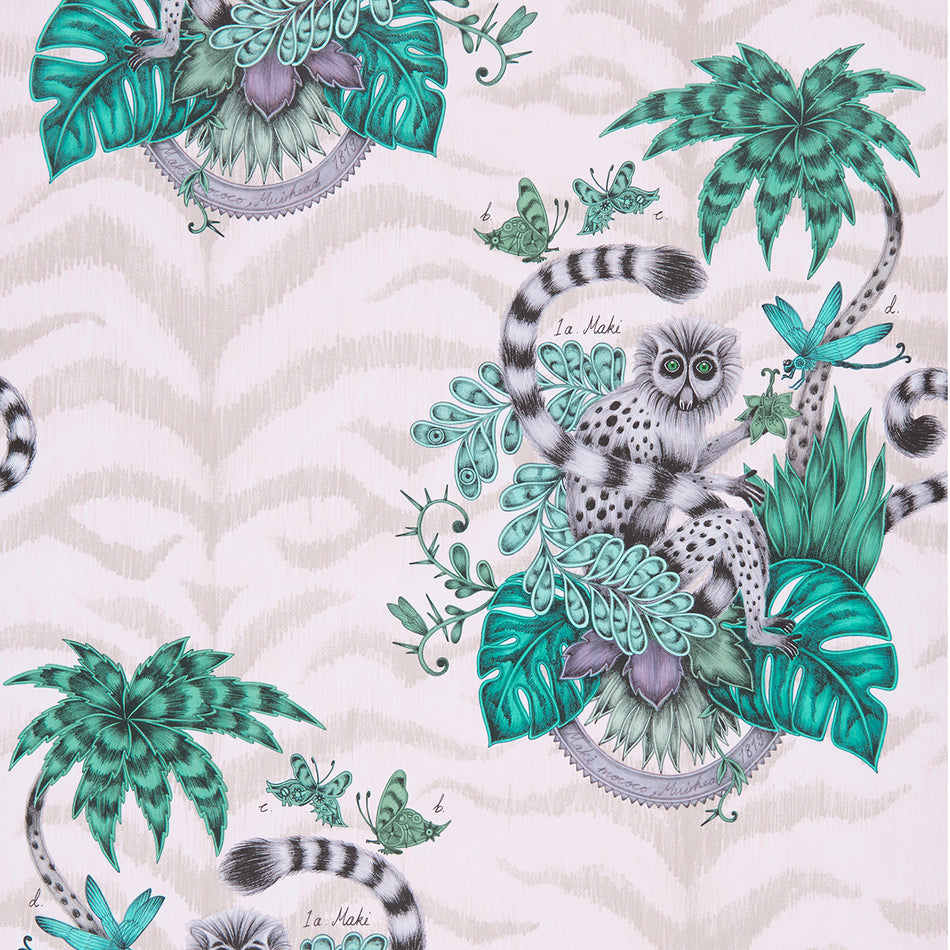 Clarke and Clarke Animalia Lemur Pink Wallpaper