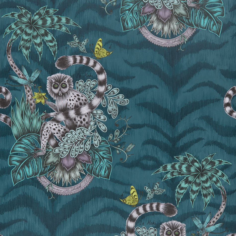 Clarke and Clarke Animalia Lemur Navy Wallpaper