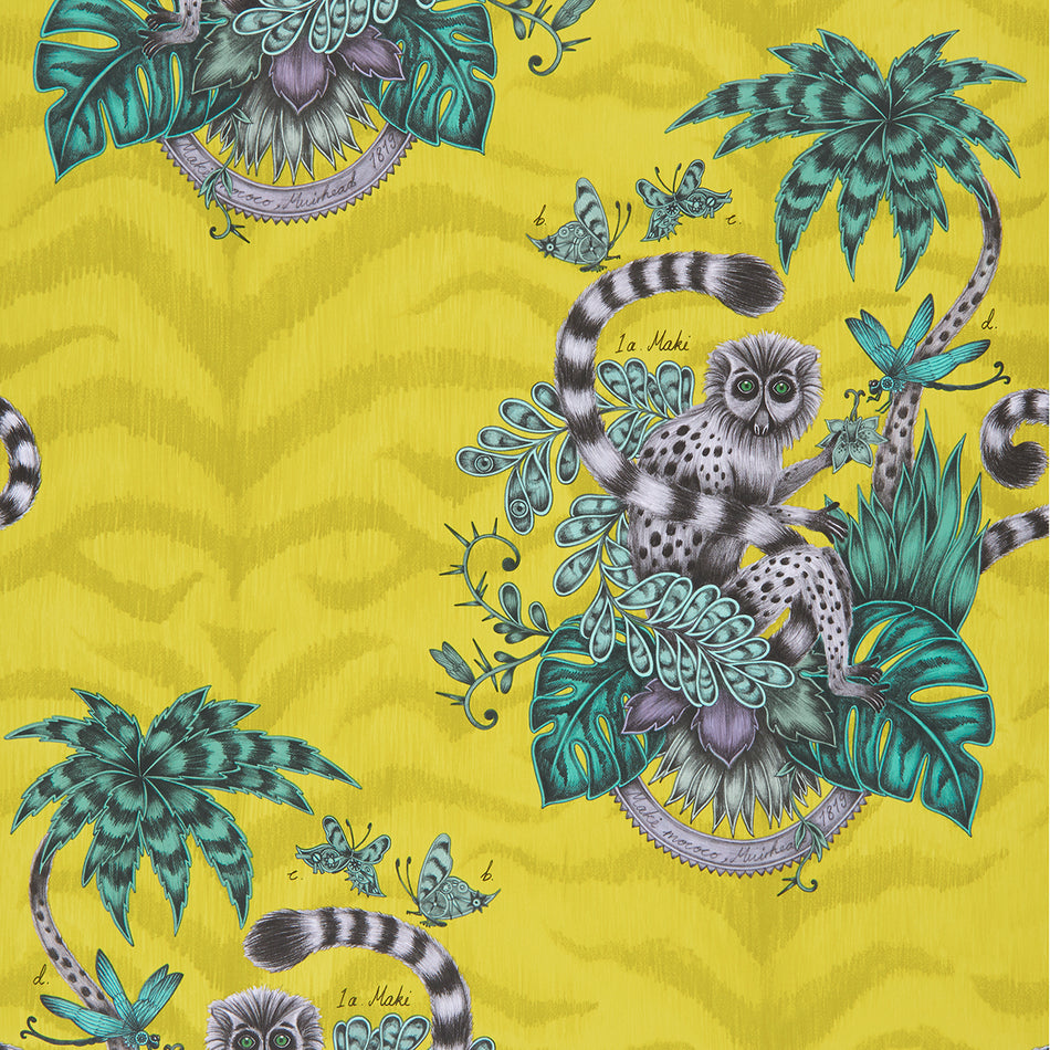 Clarke and Clarke Animalia Lemur Lime Wallpaper