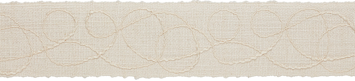 Hallis Prairie 60mm Embroidered Scroll Braid, Chalk