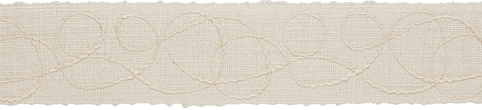 Hallis Prairie 60mm Embroidered Scroll Braid, Chalk
