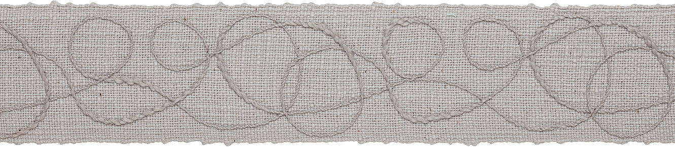 Hallis Prairie 60mm Embroidered Scroll Braid, Mist