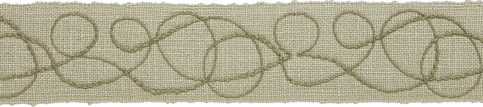 Hallis Prairie 60mm Embroidered Scroll Braid, Grasslands